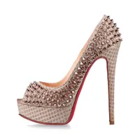 クリスチャンルブタン スパイクスタッズ ファブリック オープントゥパンプス シルバー