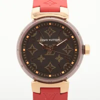 ルイ・ヴィトン タンブールMM モノグラム QA138 SS×ラバー QZ ブラウン文字盤