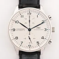 IWC ポルトギーゼ クロノグラフ IW371417 SS×革 AT シルバー文字盤