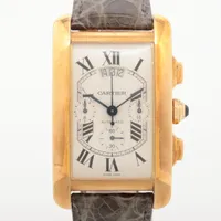 カルティエ タンクアメリカン YG×革 AT シルバー文字盤