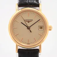 ロンジン プレザンス SS×革 QZ シャンパン文字盤