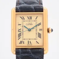 カルティエ マストタンク W1017454 925×社外革 QZ アイボリー文字盤