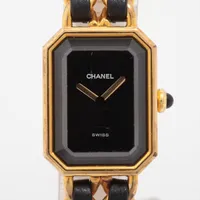 シャネル プルミエールM GP×革 QZ 黒文字盤