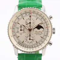 ブライトリング ナビタイマー モンブリラン A19030 SS×社外革 AT シルバー文字盤