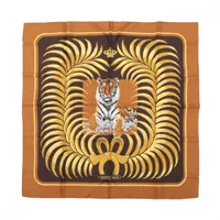 エルメス カレ90 Tigre Royal 王者の虎 シルク スカーフ ブラウン AB