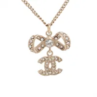 シャネル ココマーク リボン GP×ラインストーン ネックレス B13S ゴールド