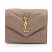 サンローラン Vステッチ GNC692061 レザー コンパクトウォレット ベージュ