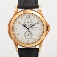 パテックフィリップ カラトラバ トラベルタイム 5134J-001 YG×革 手巻き 白文字盤