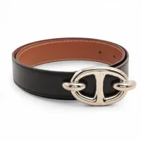 エルメス シェーヌダンクル ボックスカーフ×ヴォーエプソン ベルト 〇X:1994年 ブラック×ブラウン