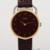 エルメス アルソー GP×革 QZ ボルドー文字盤