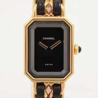 シャネル プルミエールL GP×革 QZ 黒文字盤