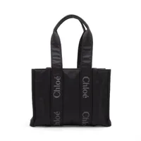 クロエ ウッディ ミディアム ナイロン トートバッグ ブラック
