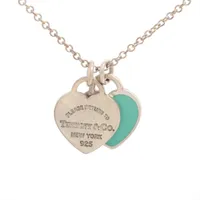 ティファニー リターントゥティファニー ミニダブルハートタグ 925 ネックレス シルバー×ティファニーブルー