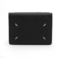 【新品】メゾンマルジェラ 4ステッチ ポッパーコンパクトウォレット ブラック メゾンマルジェラ 4ステッチ レザー コンパクトウォレット ブラック