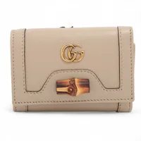 グッチ バンブー ダブルG 658633 レザー コンパクトウォレット ベージュ