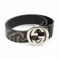 グッチ インターロッキングG 411924 PVC×レザー ベルト 90/36 ベージュ×ブラック