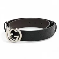 グッチ インターロッキングG 473030 レザー ベルト 80/32 ブラック×ブラウン