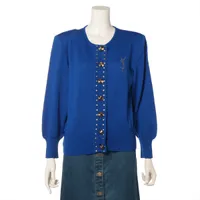 イヴサンローラン YSLロゴ ウール カーディガン M ブルー