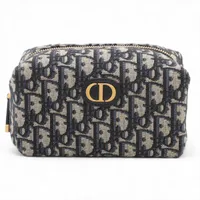 ディオール 30 MONTAIGNE 30モンテーニュ キャンバス×レザー ポーチ ネイビー