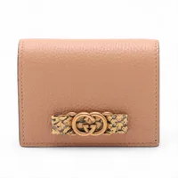 グッチ インターロッキングG 746059 レザー×パイソン コンパクトウォレット ベージュ