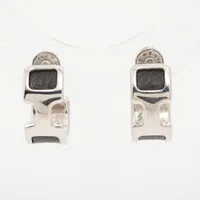 エルメス オランプ GP×革 ピアス(両耳用) ブラック×シルバー