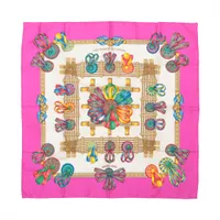 エルメス カレ90 LES RUBANS DU CHEVAL 馬のリボン飾り シルク スカーフ ピンク