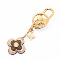 ヴィトン ポルトクレブルーミングフラワーBB M63085 GP×PVC×レザー キーホルダー OB1210 ゴールド×ブラウン×ピンク