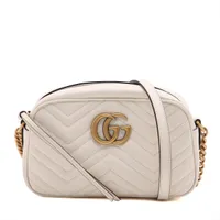 グッチ GGマーモント レザー チェーンショルダーバッグ ホワイト