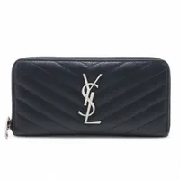 サンローランパリ Vステッチ VRN358094 レザー ラウンドジップウォレット ネイビー