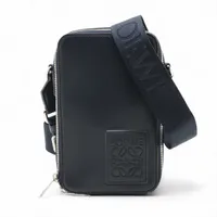 ロエベ バーティカル クロスボディポケット レザー ショルダーバッグ ネイビー