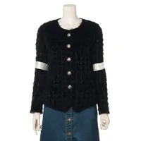 シャネル ココボタン レーヨン ノーカラージャケット P65 36 ブラック