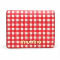 ミュウミュウ マドラス レザー コンパクトウォレット レッド×ホワイト