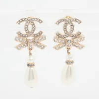 シャネル ココマーク リボン メタル×ラインストーン ピアス(両耳用