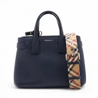 バーバリー スモールバナー レザー 2WAYハンドバッグ ネイビー