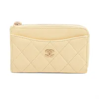 シャネル マトラッセ キャビアスキン Ⅼ字ファスナー クリームイエロー ゴールド金具