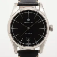 ハミルトン アメリカンクラシック SS×革 AT 黒文字盤