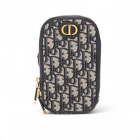 ディオール 30モンテーニュ キャンバス×レザー ポーチ ネイビー