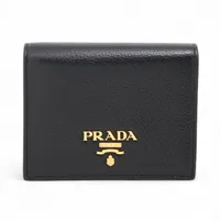 プラダ 1MV204 レザー コンパクトウォレット ブラック×レッド