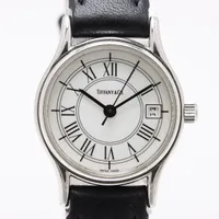 ティファニー クラシックラウンド SS×革 QZ 白文字盤