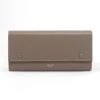 セリーヌ ラージフラップ マルチファンクション レザー ロングウォレット グレージュ×イエロー