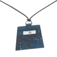 エルメス モンプティケリー GP×革 ネックレス ブラック×ネイビー