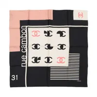 シャネル ココマーク シルク スカーフ 21S ブラック×ピンク