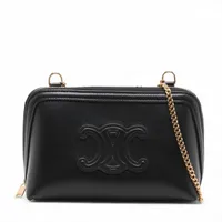 セリーヌ トリオンフ チェーンクラッチ キュイル レザー チェーンショルダーバッグ ブラック