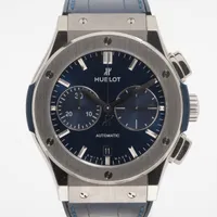 ウブロ クラシックフュージョン クロノグラフ チタニウム 521.NX.7170.LR TI×革×ラバー AT 青文字盤