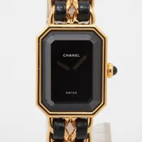 シャネル プルミエールM GP×革 QZ 黒文字盤