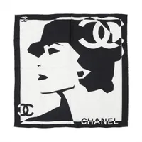 シャネル マドモアゼル シルク スカーフ G22 ブラック×ホワイト
