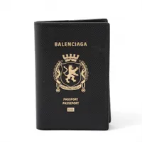 バレンシアガ ロゴ 787742 レザー パスポートケース ブラック×ゴールド