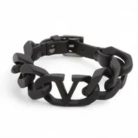 ヴァレンティノ Vロゴ シグネチャー メタル×レザー ブレスレット ブラック