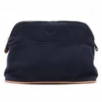 エルメス　ボリードポーチ　ネイビー　GM エルメス ボリードポーチGM キャンバス×レザー ポーチ ブルー シルバー