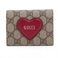 グッチ GGスプリーム 648848 PVC×レザー コンパクトウォレット ベージュ